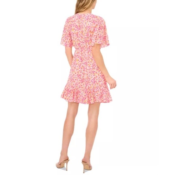 NWT CeCe Spring Breakers Pink Floral Flutter Sleeve Skater Tie Waist Dress XL - Picture 2 of 16